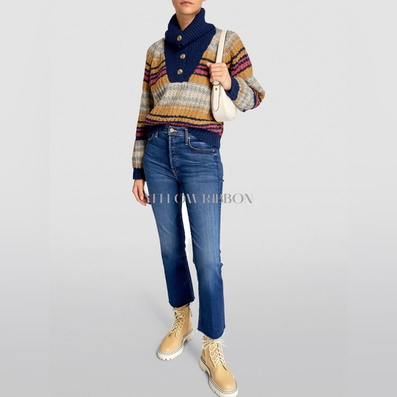 🆕 MOTHER | BUTTON COLLAR STRIPED DETAIL SWEATER | SIZE: M - Picture 5 of 8